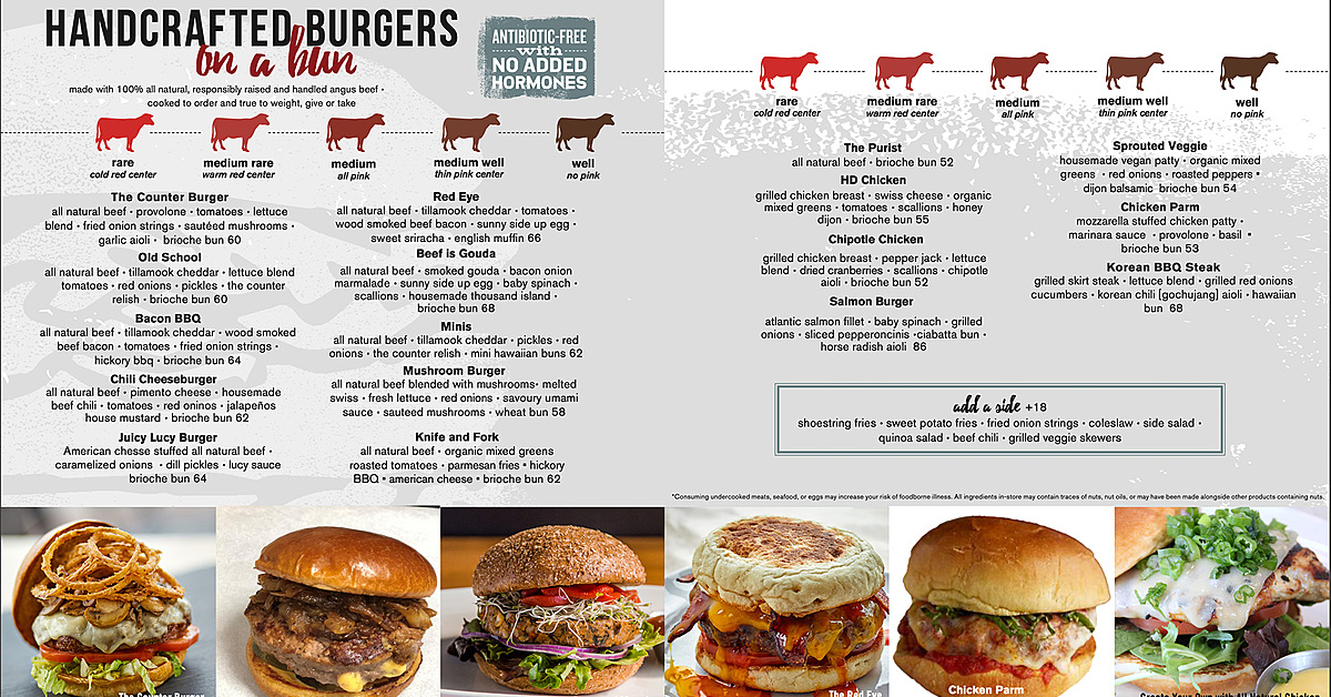 The counter custom burgers menu 1