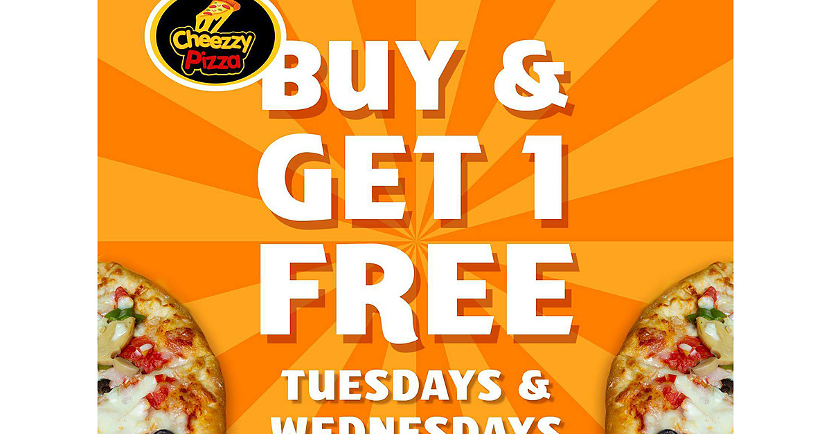 Buy and Get ONE FREE this Tuesday and Wednesday at Cheezy Pizza...Your Pizza Your Way!!!